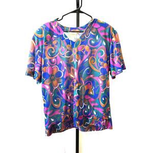 90s Vintage Floral Pattern Short Sleeve Blouse